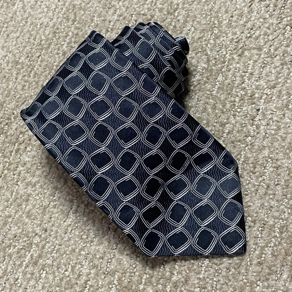 Giorgio Armani Italy Black Silver Silk Tie Designer Executive‎ Minimalist